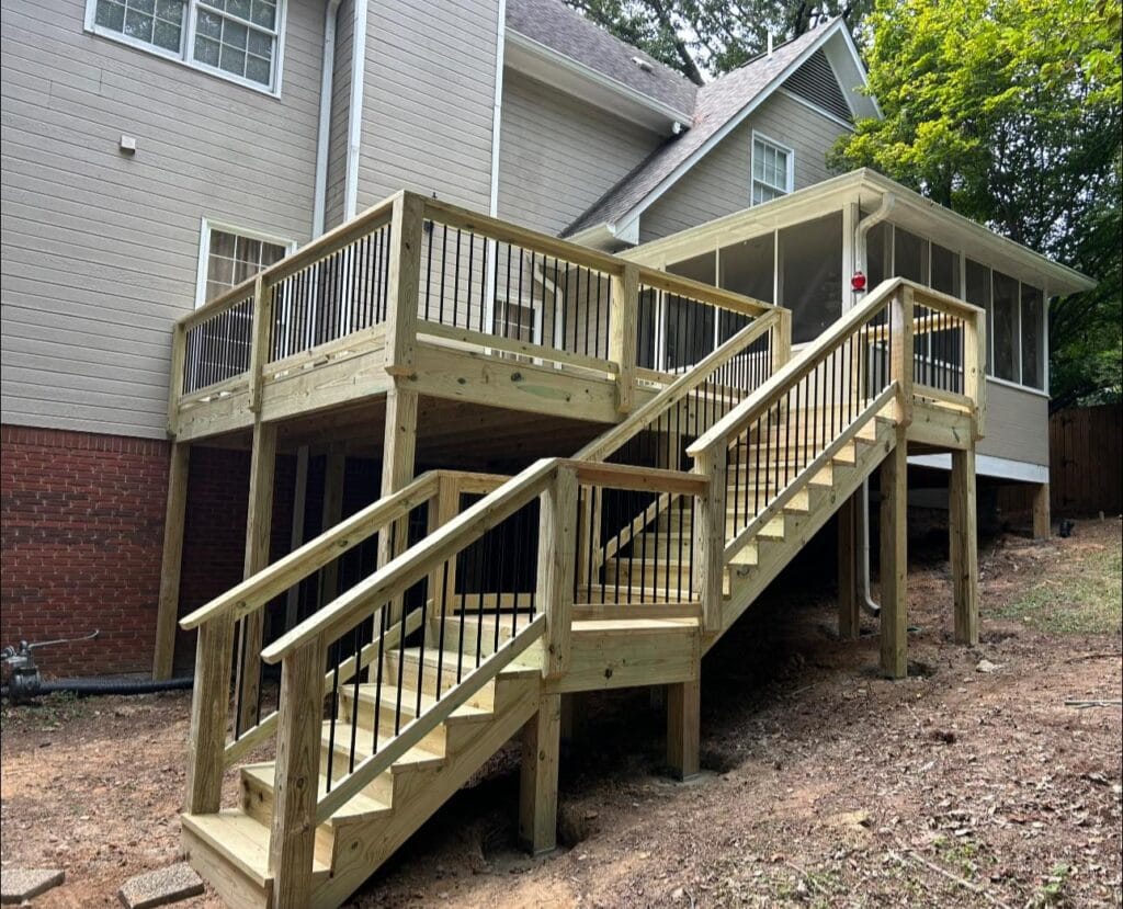 Backyard deck transformation for a house near Helena, Alabama.