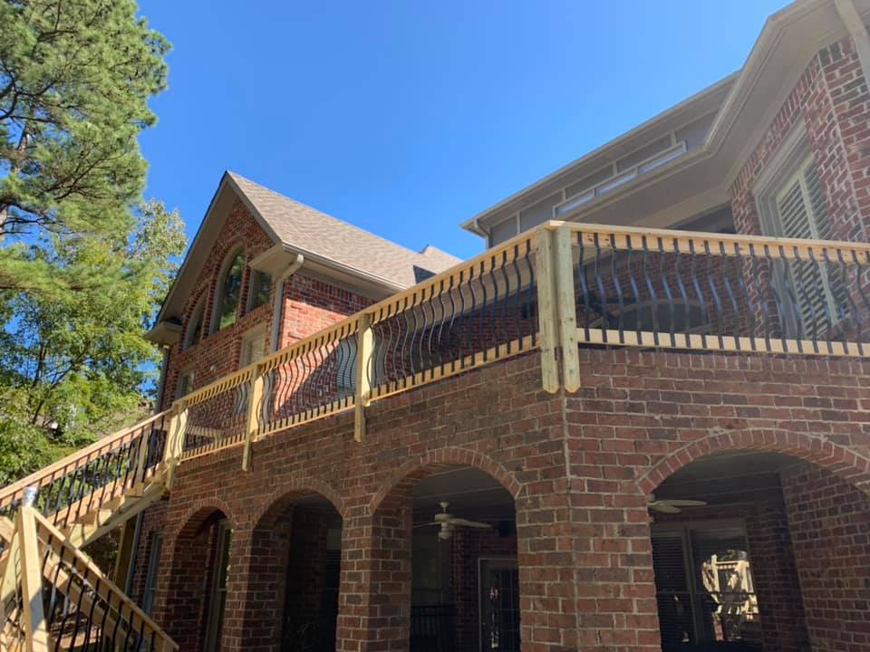 Finished porch construction project on brick house in Shelby county alabama