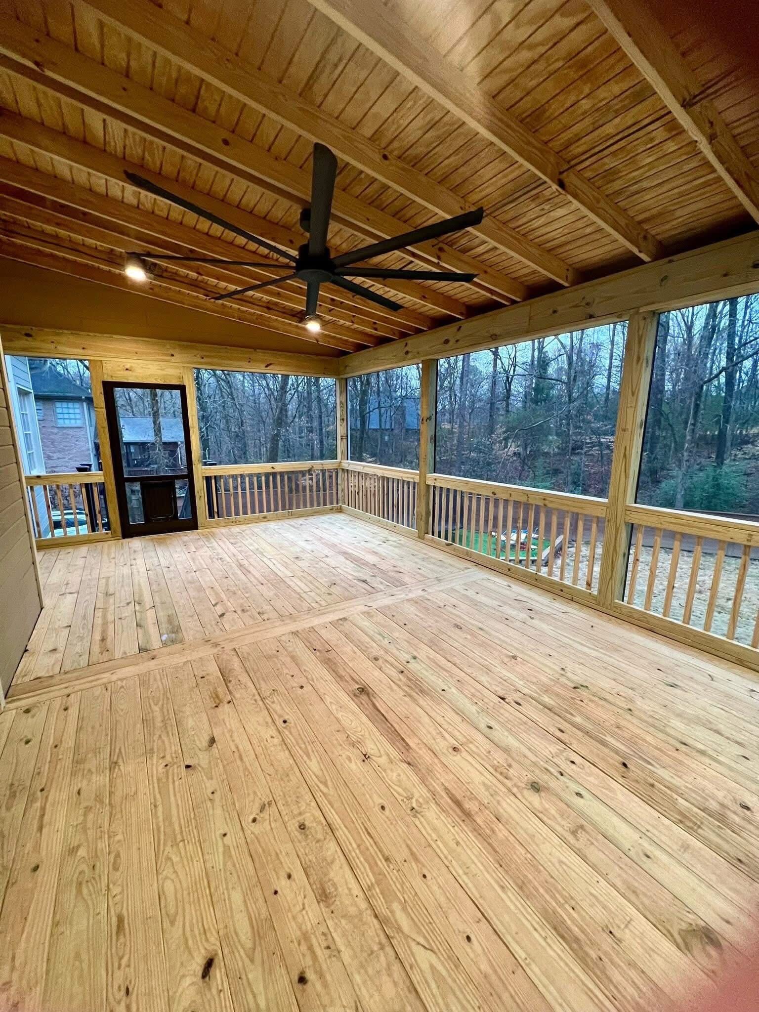 covered wooden porch project finished in Alabama